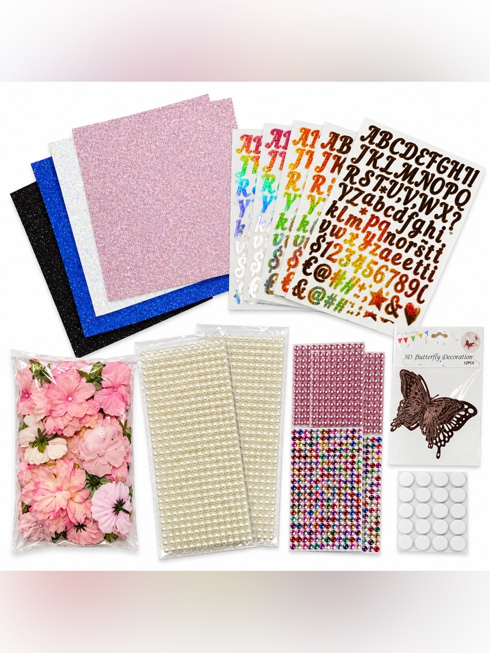 DIY Craft Supply Bundle Butterfly Decorations Glitter Stickers Rhinestones